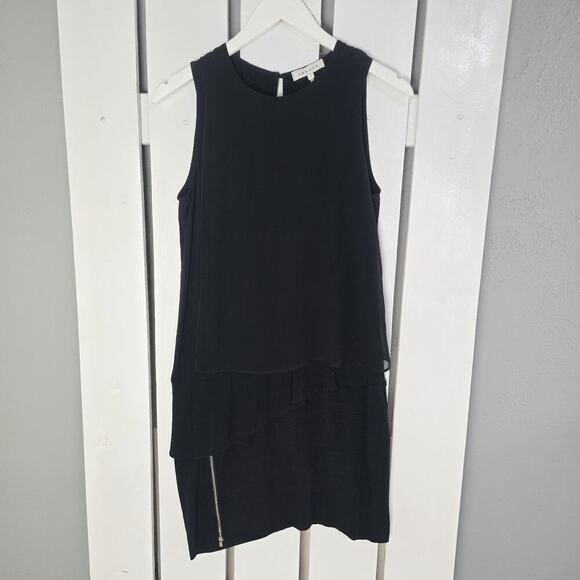 Sandro Crepe Layered Black Mini Dress Size 2 US 6 Cocktail Party LBD Rock Glam - Picture 1 of 14